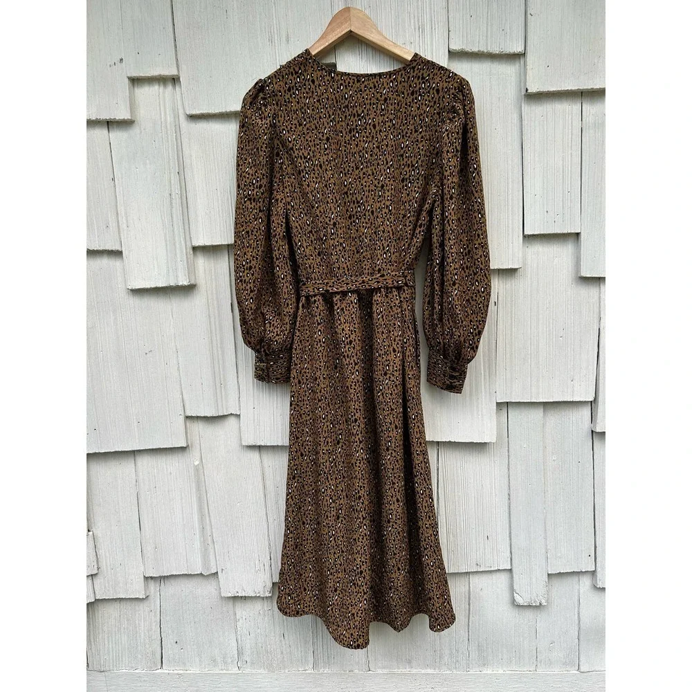 Who What Wear Long Sleeve Bold‎ Button Leopard Print Belt Midi Dress S NWT